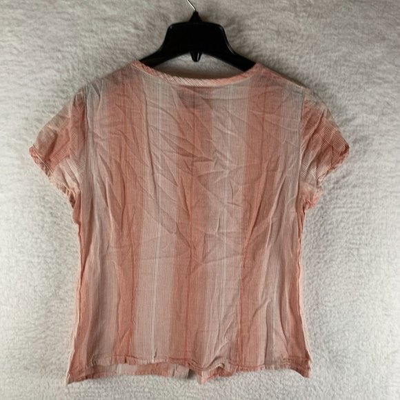 Gap Blouse Womens Medium Pink Striped 100% Cotton Hidden Button Cap‎ Sleeve 7932 - Picture 2 of 8